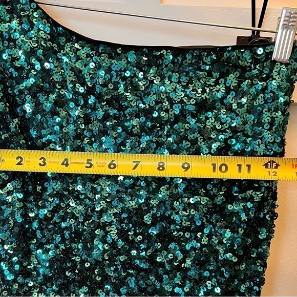 Lulus Teal Blue Black Sequin One-Shoulder Bodycon Mini Dress Medium Prom Lulu - Picture 6 of 12
